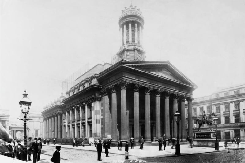 The Royal Exchange building in Royal Exchange Square, Glasgow, circa 1895. Originally built as a private house, the building is now Glasgow’s Gallery of Modern Art.