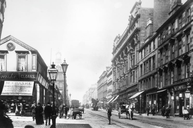 A view of Sauchiehall Street in the Victorian era. The first buildings on what we now know as Sauchiehall Street were villas built on Saughie-haugh Road around 1810 - a meandering path through the willows from Glasgow towards Partick. William Harley was the first major developer of the villas, which evolved into a fully fledged street in the 1840s when the road was widened, attracting more villas, tenement housing, and by the 1860’s, shops and offices.