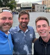 From left to right, Brian McFadden, Robert Rock and Ken Doherty pictured outside the Crucible, Sheffield, after a charity fundraiser.