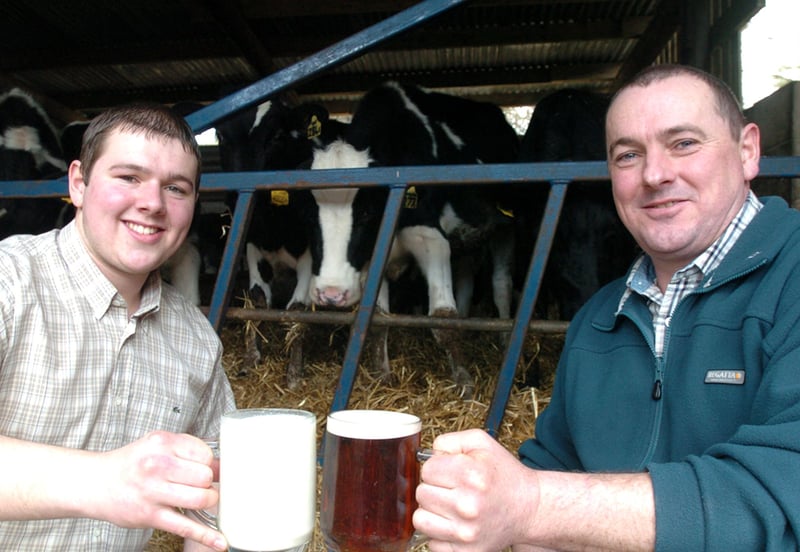 Richard and John Gill pictured at  Watt House Farm, Sheffield, where they were setting up a micro brewery, in April 2004.
