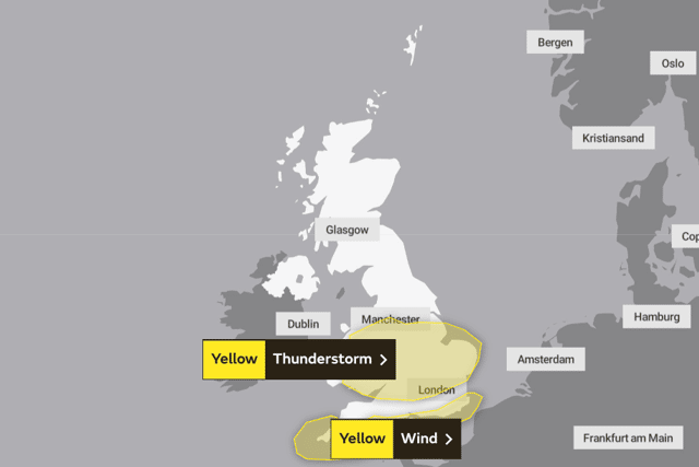 A yellow weather warning has been issued for Sheffield and much of England over thunderstorms on August 2.