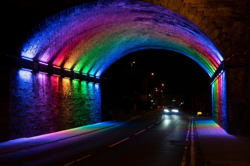 Huyton Archway bridge lit up in memory of Michael.