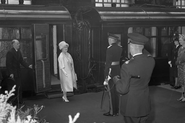 Queen Elizabeth the Queen Mother arriving in Hetton to officially open the Lyons Boys' Club.