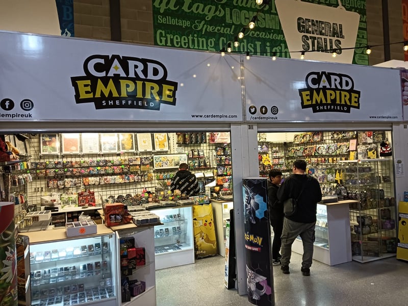 A newcomer to Moor Market is Card Empire, a permanent stall selling binders and binders of trading cards for anyone hoping to swap in some 'commons' and uncover a new 'rare' or two. Card Empire caters to lots of different games but specializes in Pokémon and Yu Gi Oh, with hundreds of sleeved and holographic rare card on display.
 - https://www.facebook.com/CardEmpireSheffield/