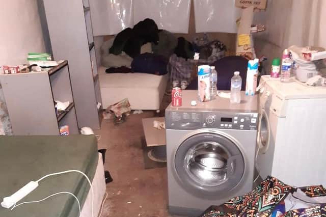 The living conditions found at a Sheffield car wash, where a cannabis farm was discovered during a blitz on modern slavery