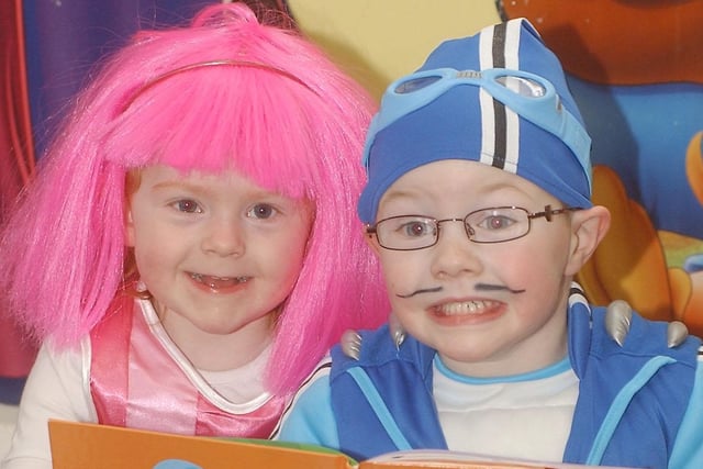 Don't you just love those smiles.
Ruby Wootton and Bradley Connor dressed as characters from Lazy Town at the Little Learners Day Nursery in 2008.