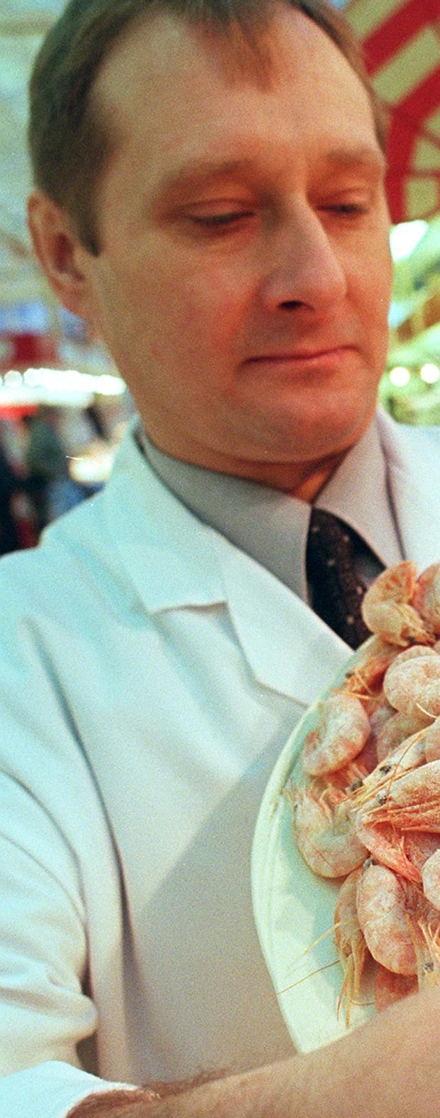 Owner Alan Green with prawns at Whittington's shellfish stall, in Castle Market, Sheffield