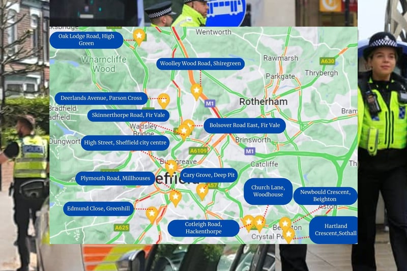 Pictured in this list are 14 Sheffield streets which have been plagued by reports of anti-social behaviour. 