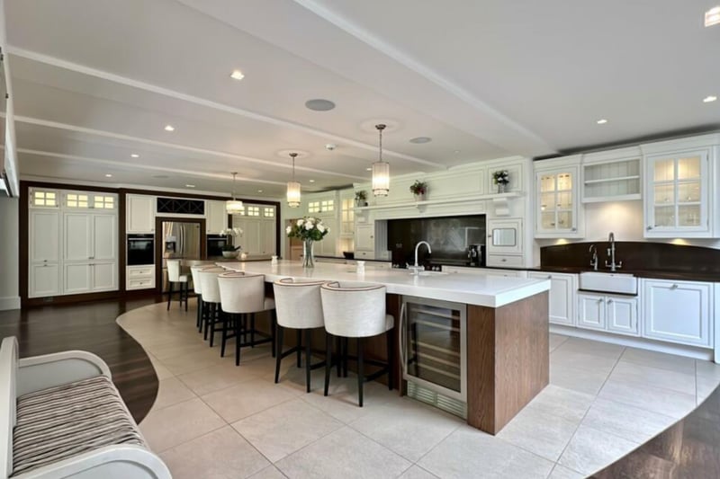 The large kitchen features an island.