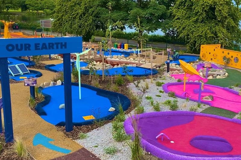 Everything about the new venue is bold and vibrant in colour. For beginners, a designated short-game area boasts three separate adventure golf courses - a unique twist on crazy golf. 
