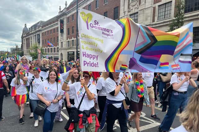 Crowds enjoying the parade at Leeds Pride 2023 