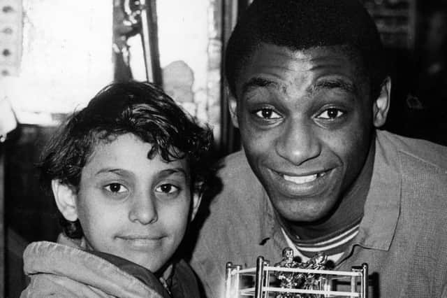 Sheffield boxing great Herol Bomber Graham with a 12-year-old Naseem Hamed, who had won his first fight at the Cutlers' Hall.