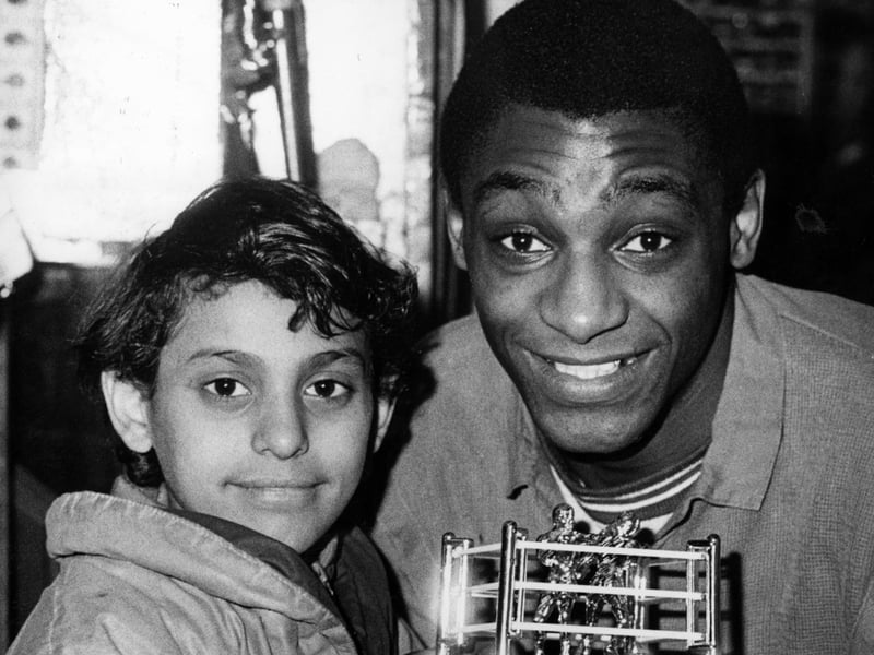 Sheffield boxing great Herol Bomber Graham with a 12-year-old Naseem Hamed, who had won his first fight at the Cutlers' Hall.
