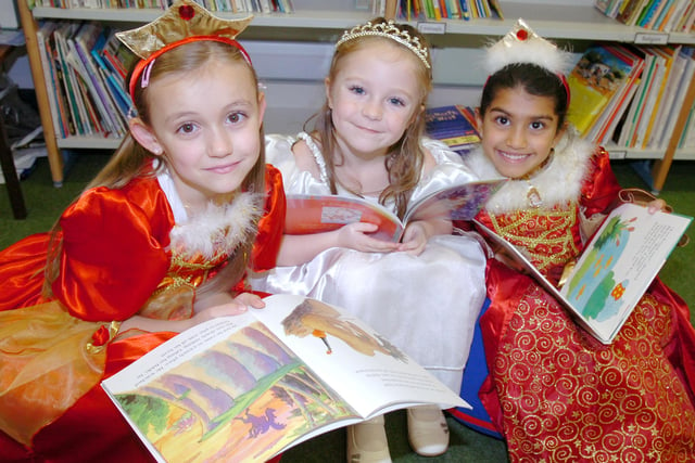 Mischa Steele, Olivia Robertson and Jasmine Pahl had a wonderful costume day - with a good read included - at Grindon Infants School in 2008.