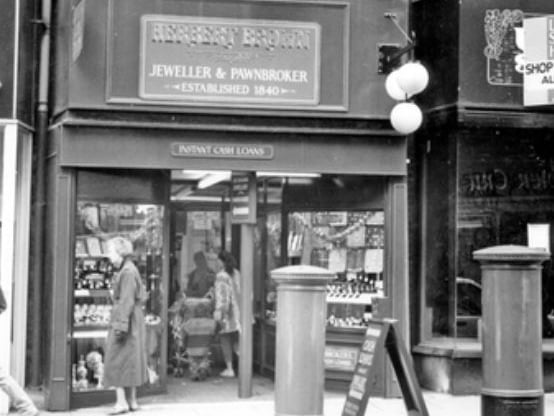 Herbert Brown Pawnbrokers, on Pinstone Street, Sheffield city centre, in November 1994. Photo: Picture Sheffield