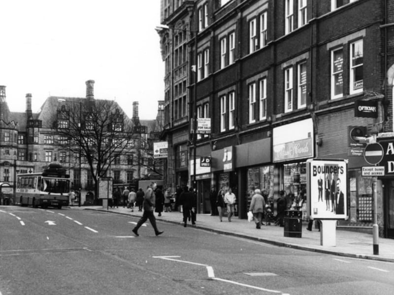 Shops on Pinstone Street, Sheffield, in February 1997, including JD Sports. Photo: Picture Sheffield