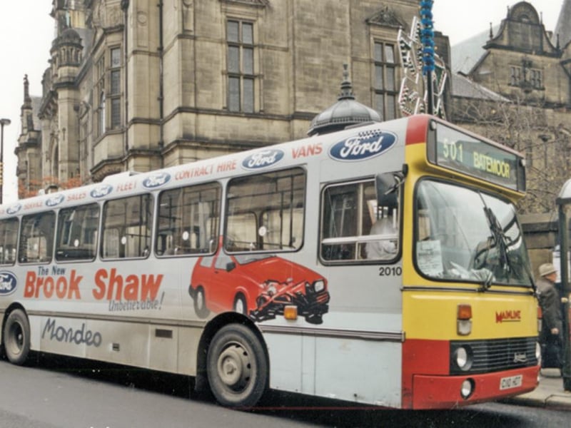 A number 501 Bendibus, on Pinstone Street, Sheffield city centre, in November 1995. Photo: Picture Sheffield