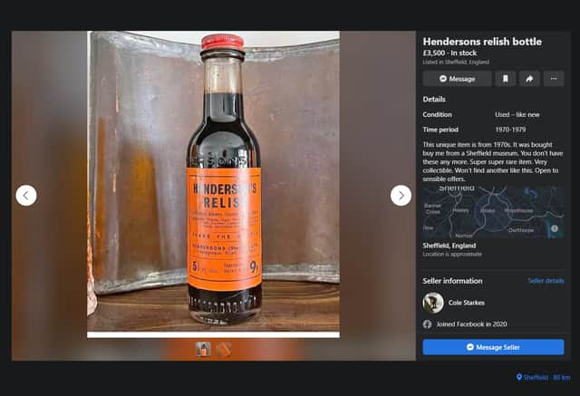 A man has listed a 'vintage' bottle of Sheffield's one-and-only Henderson's Relish on Facebook Marketplace... for £3,500.