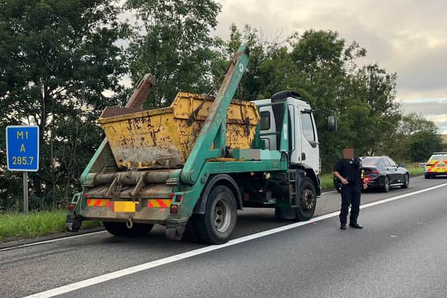Police stopped a skip lorry on the M1 in South Yorkshire after a suspected ram raid. Photo: South Yorkshire Police Operational Support