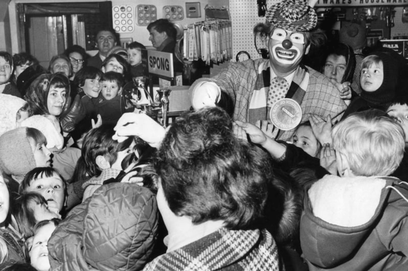 Mothers and children packed the toy department at Binns when Pierre the Clown visited in November 1966. Photo: Shields Gazette