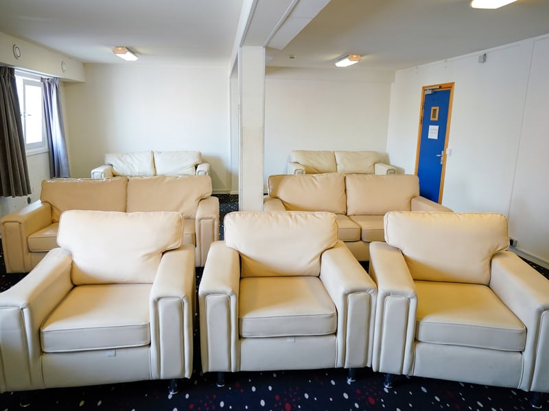 The television  room onboard the Bibby Stockholm 