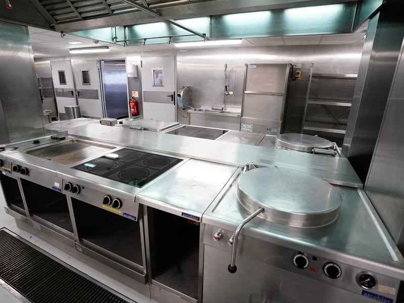The galley area onboard the Bibby Stockholm