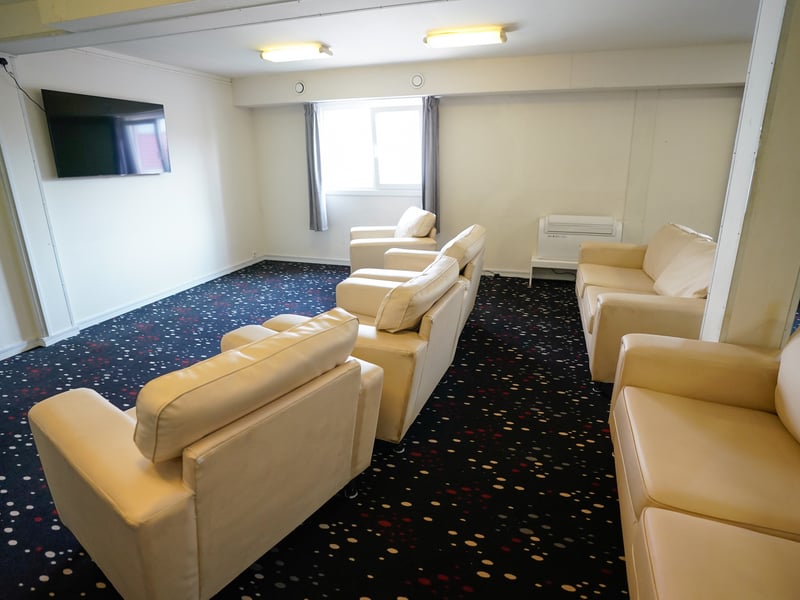 The television room onboard the Bibby Stockholm accommodation barge