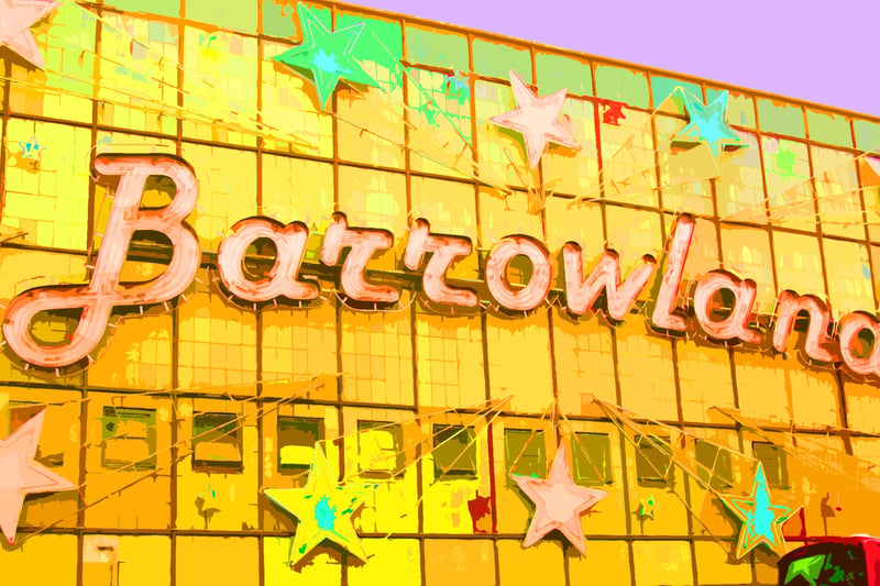 The Barrowland Ballroom facade, interpreted in yellow by artist Iain Clark 