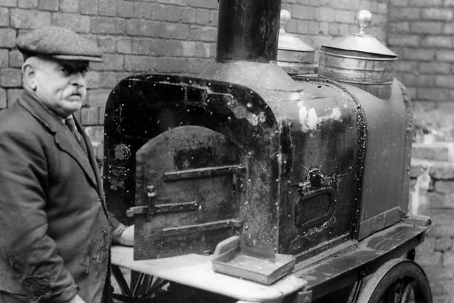 Jack Reay was a familiar sight in 1947, selling hot potatoes in Bedford Street.