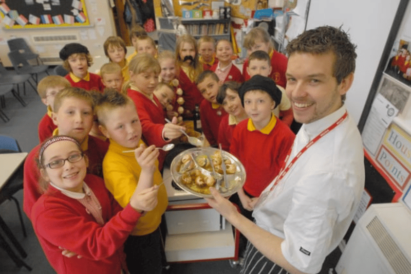Top chef Jimmy Shadforth from D'ACQUA Sunderland was pictured with pupils from Jarrow Cross School and teacher Laura Morgan but who can tell us more? Photo: iain brown