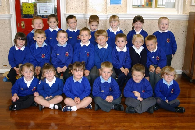 Bright-eyed youngsters line up for their first photo at Shiney Row Primary in 2004.
