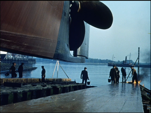 Seawards the Great Ships is a 1961 film produced by John Grierson. It won an Oscar in 1962 for Best Short Live Action Subject, the first Scottish film to win an Academy Award. It chronicles the shipbuilding industry of the River Clyde during the early 1960s, featuring footage from the Fairfield and John Brown shipyards. It was produced by Glasgow-based Templar Films for the Clyde Shipbuilders’ Association. It includes dialogue between shipyard workers, but this is all scripted. They had hoped to use genuine dialogue between shipyard workers, but this included too many swearwords to be usable.