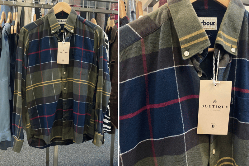 This long-sleeved chequered Barbour shirt usually costs up to £70, but is available in The Boutique for £35. (Size: men's M)