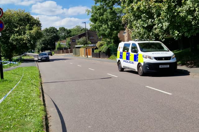 A police cordon was in place after a man was found stabbed to death near Shortbrook Close, in Westfield, Sheffield. South Yorkshire Police have arrested a 32-year-old woman.