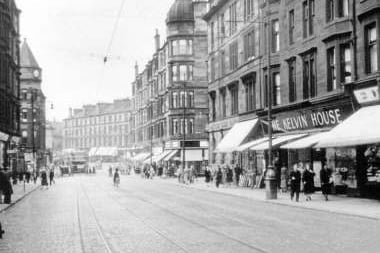 A view along Dumbarton Road in 1955 near Partick Cross. 