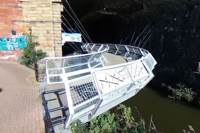 Sheffield's famous Cobweb bridge over the River Don, which forms part of the popular Five Weirs Walk, has been closed until further notice following an arson attack. Photo: Google