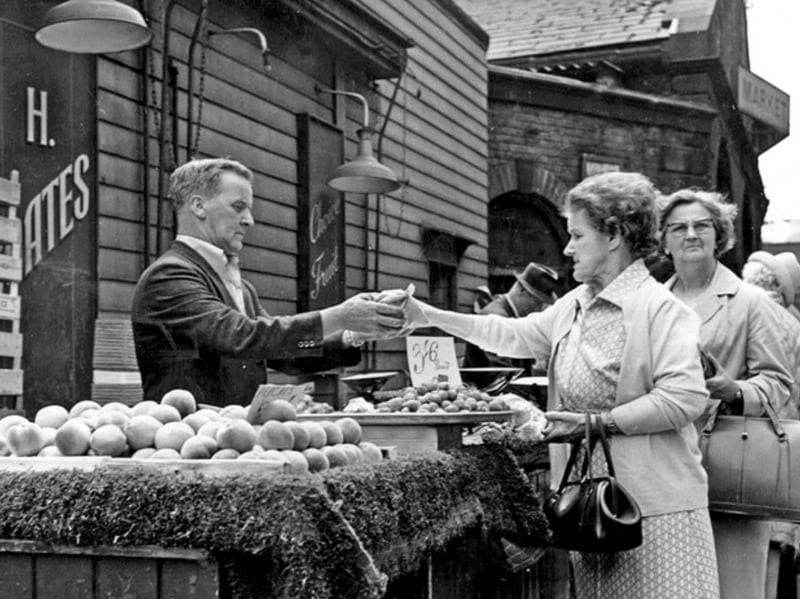 Greengrocers stall at the old Sheaf Market (Rag 'n' Tag) in Sheffield city centre in July 1971. Photo: Picture Sheffield/Mr R. Brightman