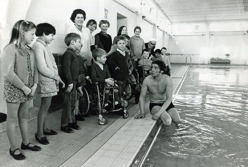 Swimming instructions for children at Oakes Park School, Sheffield, in 1970