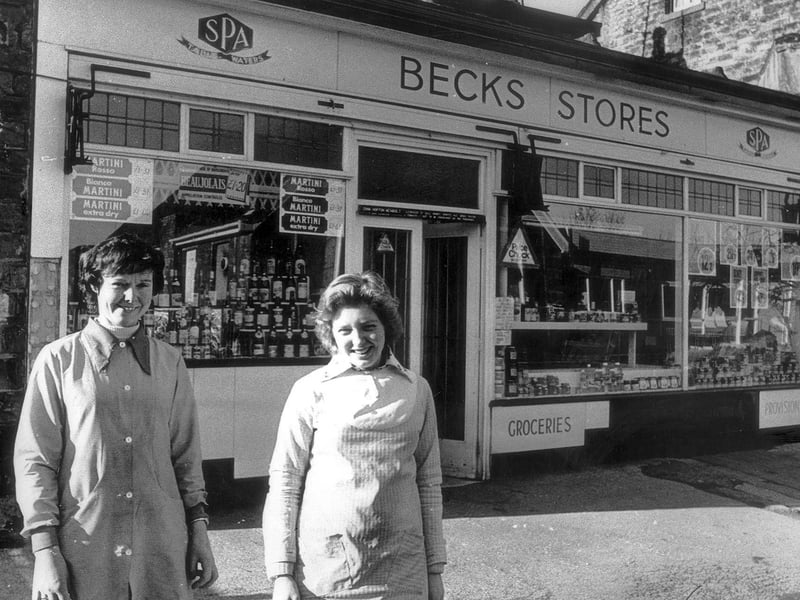 Pat Needham and Josie Baxby outside Becks Stores, in Nether Edge Road, Sheffield, in March 1976