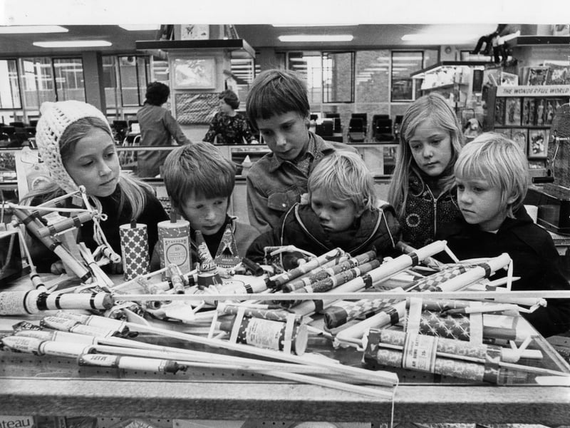 Tracy Bowling, Kevin Ward, Jonathon Lee, Sally Whitworth, Peter Westwood and Julie Westwood admire a selection of fireworks in October 1972