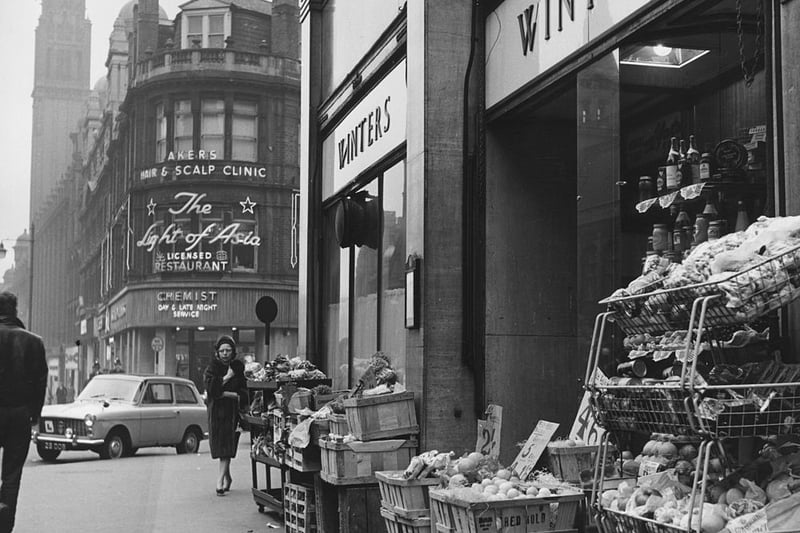 February 1962:  Winter's fruit and vegetable shop on Corporation Street, Birmingham, England.  (Photo by Marshall/Fox Photos/Getty Images)
