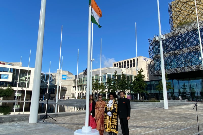 The national flag was raised this morning in Centenary Square to mark the 76th anniversary of India’s independence. (Photo - Lord Mayor of Birmingham)