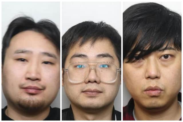 Three man have been jailed over a brutal assault at the Showcase KTV karaoke bar on John Street, Sheffield; Pictured left to right are Li Jia, Ji Shuaida, and Kevin Dou, who were jailed at Sheffield Crown Court. Picture: South Yorkshire Police