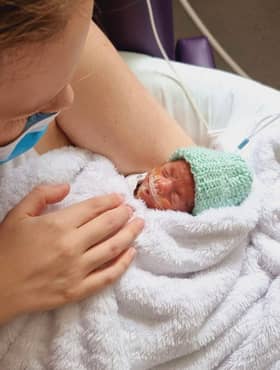 Della Shiel, from Rotherham, gave birth to baby Henry at just 24 weeks pregnant. 