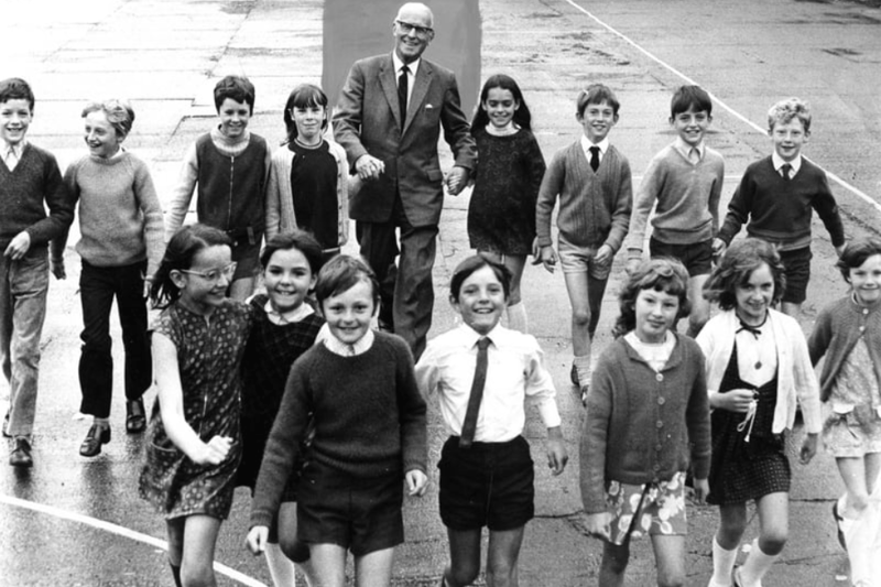 Pupils of Cleadon Park Junior School with their headmaster Philip Ward, who retired after 15 years at the school in 1971. Photo: Shields Gazette