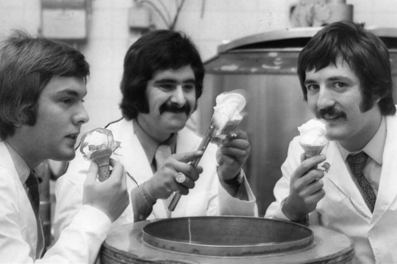 Romano Michella, centre with cousins, Trevor, left and Michael as they sample the ice cream that won them top honours in Paris in 1971. Photo: Shields Gazette