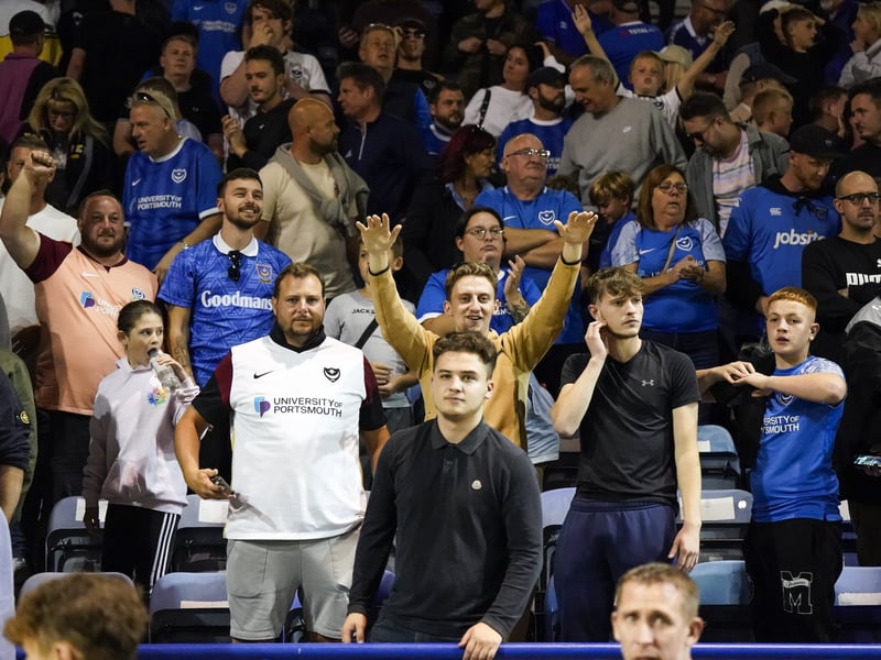 Portsmouth fans inside of Fratton Park during their match with Exeter City.