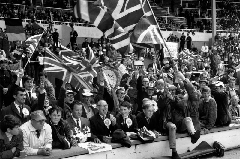 Instead of St. George's Flag's, England fans flew the Union Jack flag in support. This was largely the case until the 1990s (A. Jones/Evening Standard/Getty Images))