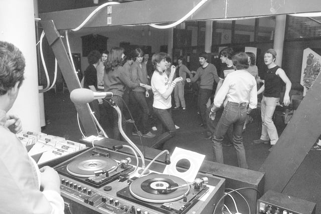 Students at Sunderland Polytechnic taking part in a 24 hours non stop charity disco in 1982.