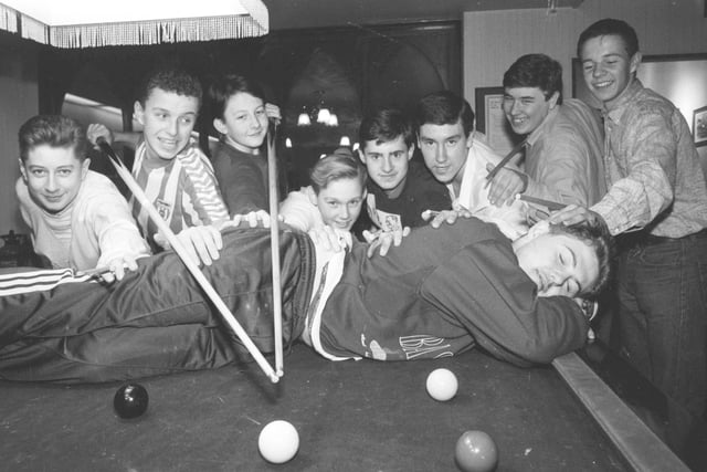 Junior members of the Roker Snooker Club during their 24-hour playing marathon in 1984.